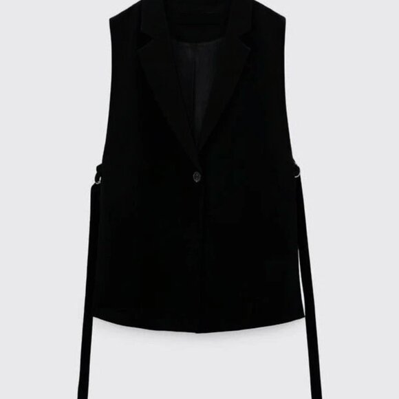 ZARA - Vest With Side Vents And Ties - Black - Size S - Picture 4 of 6